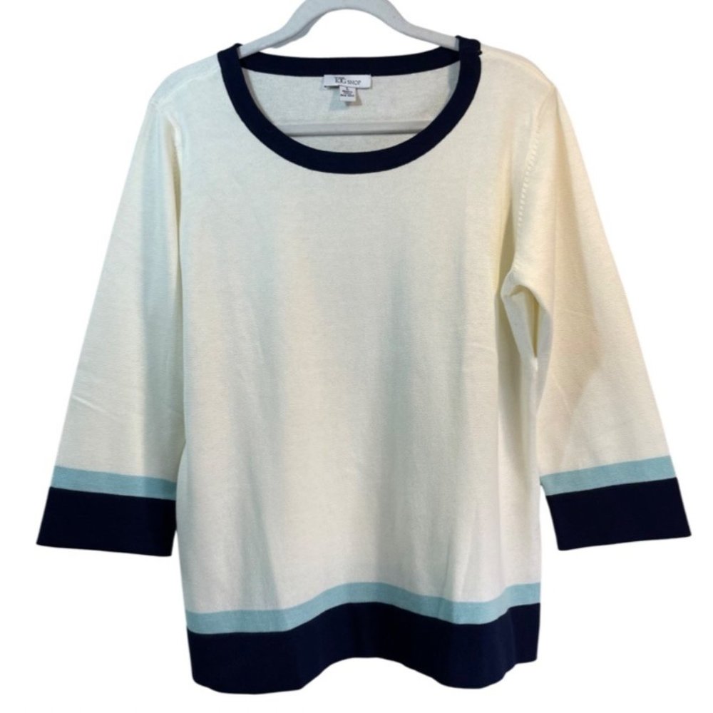 THE TOG SHOP Women's Pullover Cotton Blend Color Block Knit Sweater 3/4 Sleeves